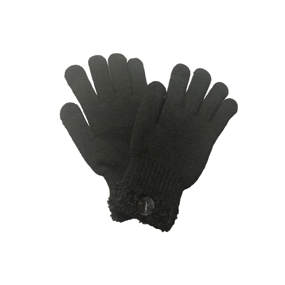 On 34th Rib Stitch Fuzzy Cuff Black Knit Gloves Sz One Size NWT